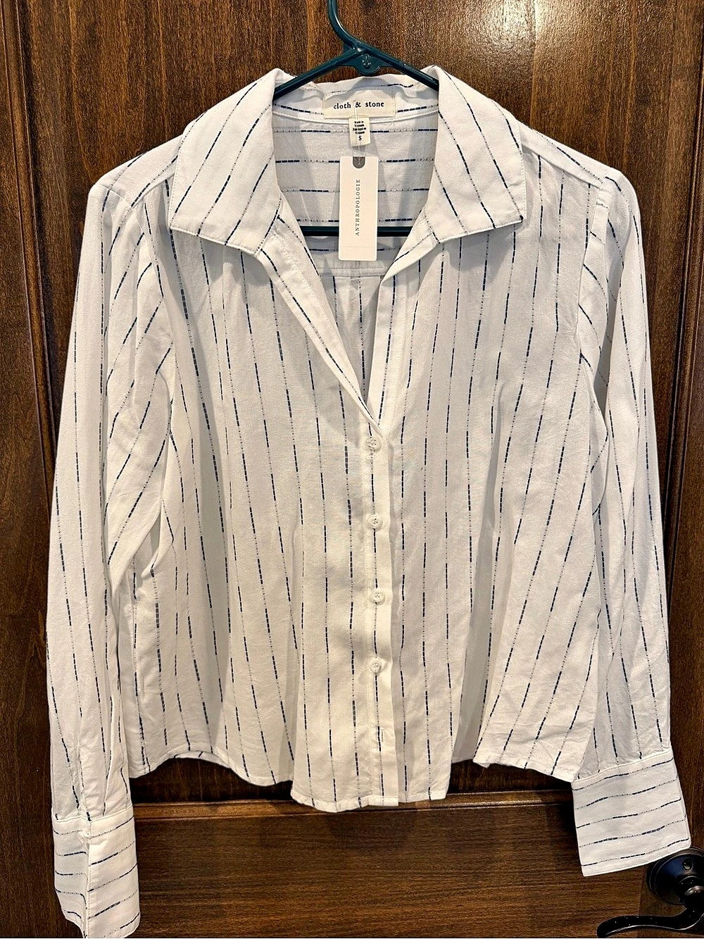 cloth & stone Striped Button Down Shirt White & Blue Small